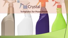  Presentation with liquid detergent - Presentation theme featuring liquid detergent - set of four spray bottles background and a coral colored foreground