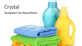  Presentation with liquid detergent - Cool new theme with liquid detergent - towel and cleaning isolated backdrop and a white colored foreground