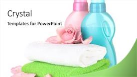  Presentation with liquid detergent - Cool new presentation with liquid detergent - towel and cleaning isolated backdrop and a  colored foreground