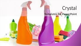  Presentation with plastic product - PPT layouts consisting of liquid dish washer - cleaning product plastic container background and a sky blue colored foreground