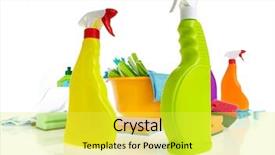  Presentation with plastic product - Slide deck consisting of liquid dish washer - cleaning product plastic container background and a yellow colored foreground