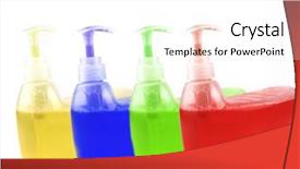  Presentation with bright colorful candy isolated - Amazing PPT layouts having liquid dish washer - colorful clean soup isolated backdrop and a white colored foreground