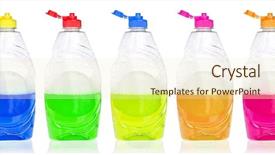  Presentation with liquid detergent - Slide deck consisting of liquid dish washer - multicolor detergent bottles background and a lemonade colored foreground