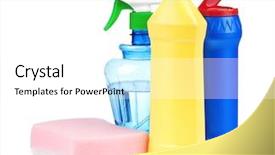  Presentation with bottles - PPT layouts featuring liquid dish washer - plastic bottles of cleaning products background and a white colored foreground