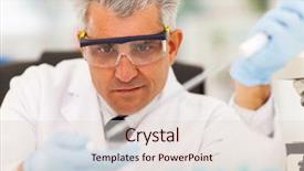  Presentation with microbiology - Audience pleasing slide deck consisting of liquid handling - middle aged medical researcher doing backdrop and a lemonade colored foreground