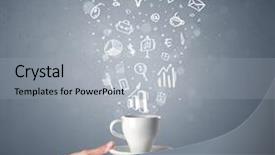  Presentation with hand holding colorful brain sketch - Slide deck featuring liquid handling - young female hand holding coffee background and a light gray colored foreground