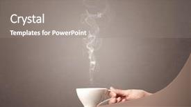  Presentation with coffee cup - Cool new PPT layouts with liquid handling - young female hand holding steaming backdrop and a  colored foreground