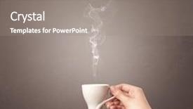  Presentation with hand holding puzzle piece - Cool new presentation theme with liquid handling - young female hand holding steaming backdrop and a  colored foreground