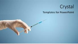  Presentation with medical robot hand and doctor - Presentation theme with liquid medication - female doctor hand holding syringe background and a light blue colored foreground