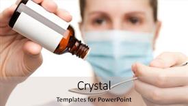  Presentation with medicine syrup - Slide deck consisting of liquid medication - mask doctor hand holding medicine background and a soft green colored foreground