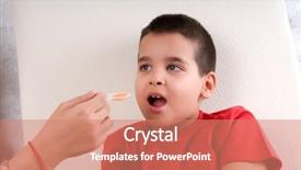  Presentation with syrup - Slide set consisting of liquid medication - mother giving her son flu background and a coral colored foreground