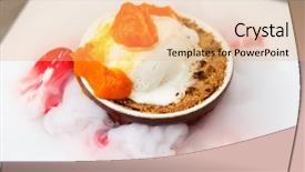 Presentation with dry ice - Amazing PPT theme having liquid nitrogen - berry pie dessert with ice backdrop and a yellow colored foreground
