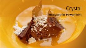  Presentation with chocolate ice cream - Slide set with liquid nitrogen - chocolate ice cream and fruit background and a gold colored foreground