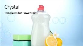 Presentation with dishwashing - Colorful slide deck enhanced with liquid with sponges and lemon backdrop and a  colored foreground
