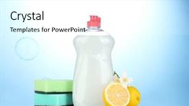  Presentation with dishwashing - Presentation design having liquid with sponges and lemon background and a  colored foreground