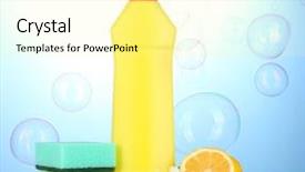  Presentation with dishwashing - Beautiful PPT theme featuring liquid with sponges and lemon backdrop and a blonde colored foreground