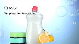  Presentation with dishwashing - Slides having liquid with sponges and lemon background and a  colored foreground