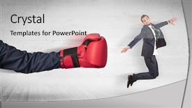  Presentation with pink boxing gloves - Beautiful PPT theme featuring liquidity management - arm with red boxing gloves backdrop and a light gray colored foreground