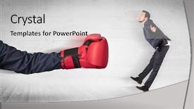  Presentation with pink boxing gloves - Presentation theme enhanced with liquidity management - arm with red boxing gloves background and a light gray colored foreground