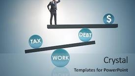  Presentation with tax - Colorful PPT theme enhanced with liquidity management - businessman in debt and tax backdrop and a light blue colored foreground