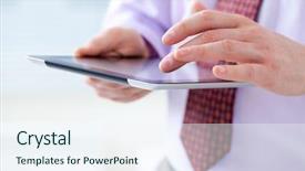  Presentation with abstract digital business interface - Theme with liquidity management - unrecognizable business man holding background and a sky blue colored foreground