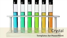  Presentation with laboratory blood test tubes - PPT layouts consisting of liquids in six test tubes background and a blonde colored foreground