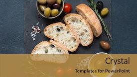  Presentation with italian food desserts - Beautiful PPT theme featuring liquir sales - italian food ingredients background backdrop and a gold colored foreground