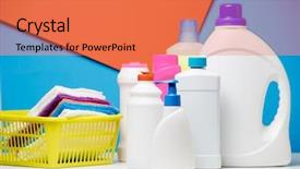  Presentation with red blue yellow - Audience pleasing PPT theme consisting of liquir store - imade of bottles of cleaning backdrop and a coral colored foreground