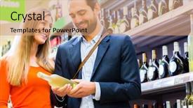  Presentation with supermarket - Presentation having liquor - couple selecting wine in supermarket background and a coral colored foreground