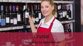  Presentation with worker - Beautiful presentation design featuring liquor - portrait of a smiling blonde backdrop and a violet colored foreground