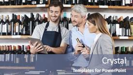  Presentation with liquor - Colorful PPT layouts enhanced with liquor - salesman showing wine information backdrop and a ocean colored foreground