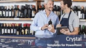  Presentation with liquor - Beautiful presentation theme featuring liquor - salesman using digital tablet while backdrop and a ocean colored foreground