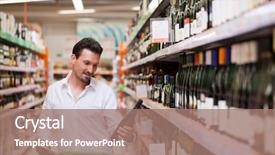  Presentation with liquor - Amazing PPT theme having liquor - young man looking at bottle backdrop and a coral colored foreground