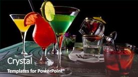  Presentation with liquor - Colorful PPT theme enhanced with liquor bar - four glasses of colorful cocktails backdrop and a dark gray colored foreground