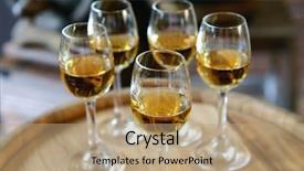  Presentation with barrels - Theme with liquor design - glasses of wine in cellar background and a coral colored foreground