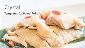  Presentation with liquor - Slide deck having liquor-hainanese-chicken-cold-dish background and a sky blue colored foreground