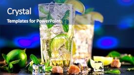  Presentation with rum - Audience pleasing theme consisting of liquor menu - mojito cocktail on a table backdrop and a ocean colored foreground