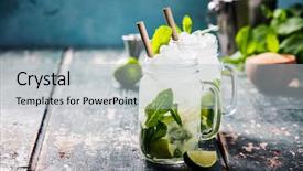  Presentation with liquor - Theme having liquor menu - mojito cocktail on wooden table background and a  colored foreground