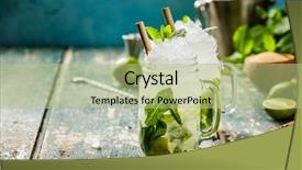  Presentation with liquor - Audience pleasing PPT layouts consisting of liquor menu - mojito cocktail on wooden table backdrop and a  colored foreground