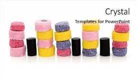  Presentation with colorful abstract movable - Slide set featuring liquorice allsort sweets in colorful abstract stack design isolated over white background background and a white colored foreground