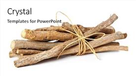  Presentation with white clay tiled roof - Colorful slide set enhanced with liquorice roots isolated on white backdrop and a white colored foreground