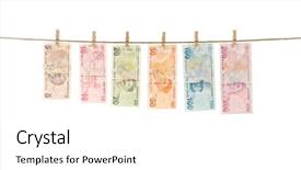  Presentation with turkish - Cool new presentation theme with lira banknotes hanging on clothesline backdrop and a white colored foreground