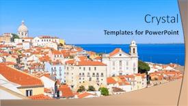  Presentation with panoramic - Presentation enhanced with lisbon-cityscape-panoramic-portugal-travel background and a light blue colored foreground