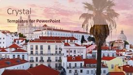  Presentation with palm tree - Presentation theme featuring lisbon-panorama-of-sunset-portugal background and a  colored foreground
