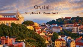  Presentation with beautiful houses - PPT theme enhanced with lisbon-panorama-of-sunset-portugal background and a  colored foreground