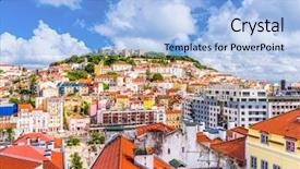  Presentation with tourism - Beautiful presentation design featuring lisbon portugal city skyline towards backdrop and a  colored foreground