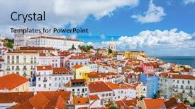  Presentation with tourism - Cool new PPT theme with lisbon portugal city skyline backdrop and a light blue colored foreground
