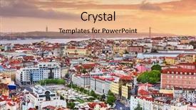  Presentation with tourism - PPT theme with lisbon portugal city skyline background and a coral colored foreground