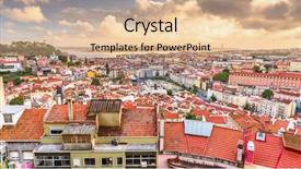  Presentation with tourism - Colorful presentation design enhanced with lisbon portugal city skyline backdrop and a coral colored foreground