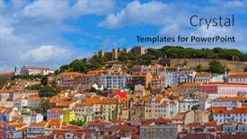  Presentation with architecture - Presentation theme having lisbon-portugal-cityscape-architecture-background background and a teal colored foreground